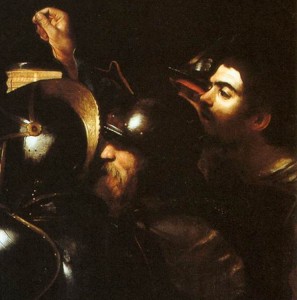 Michelangelo Merisi da Caravaggio, The Taking of Christ (detail) (1602, oil on canvas, 135.5 x 169.5 cm). National Gallery of Ireland. Courtesy of the Jesuit Community, Leeson St. Dublin. Photograph © National Gallery of Ireland.