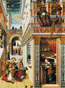 Carlo Crivelli, The Annunciation with Saint Emidius (1486, egg tempera and oil on canvas, 81½
