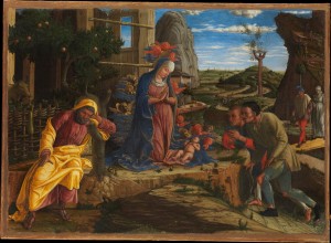 Andrea Mantegna, Adoration of the Shepherds (c. 1450, tempera on canvas, transferred from wood, 15¾ x 21⅞