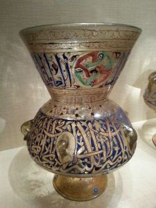 Mosque Lamp, Egypt or Syria, Mamluk period (14th century, enameled and gilded glass).  The Metropolitan Museum of Art, New York.  Photo by D. Feller.