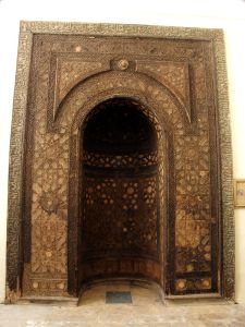 Carved Wooden Mihrab, Madrasa al-Halawiyya, Aleppo, Syria. Photo taken no later than 2012.