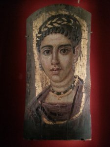 Young Woman with a Gilded Wreath, Egypt, Roman Period (120–140 CE, encaustic with gold leaf on wood , 14⅜ x 7 in [36.5 x 17.8 cm]).  The Metropolitan Museum of Art, New York.  Photo © Deborah Feller.