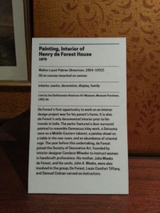 Label for Walter Launt Palmer, Painting, Interior of Henry de Forest House.